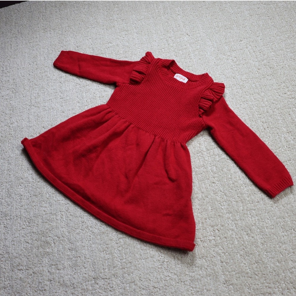 Cat & Jack Girls Red Long Sleeve Ruffle Shoulder Sweater Dress 18M